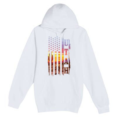 Utah American Flag Pride Landscape Cactus Patriotic Gift Premium Pullover Hoodie