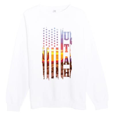 Utah American Flag Pride Landscape Cactus Patriotic Gift Premium Crewneck Sweatshirt