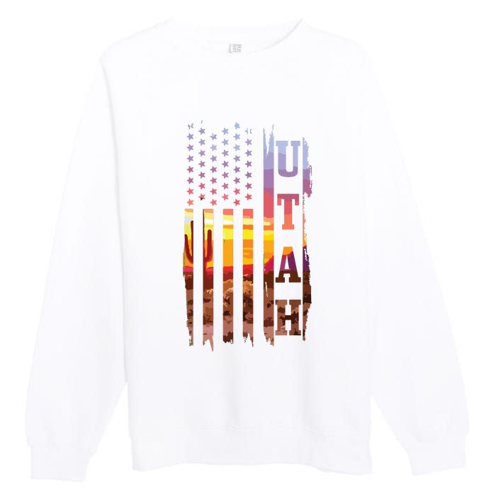 Utah American Flag Pride Landscape Cactus Patriotic Gift Premium Crewneck Sweatshirt