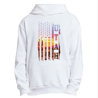 Utah American Flag Pride Landscape Cactus Patriotic Gift Urban Pullover Hoodie