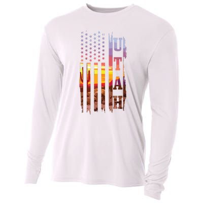 Utah American Flag Pride Landscape Cactus Patriotic Gift Cooling Performance Long Sleeve Crew