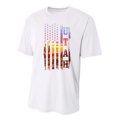 Utah American Flag Pride Landscape Cactus Patriotic Gift Performance Sprint T-Shirt