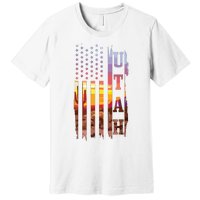 Utah American Flag Pride Landscape Cactus Patriotic Gift Premium T-Shirt