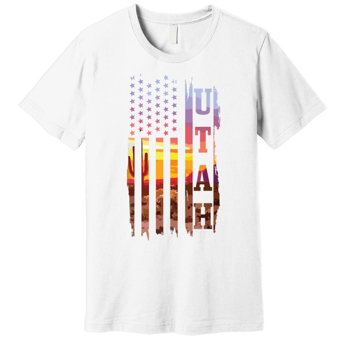 Utah American Flag Pride Landscape Cactus Patriotic Gift Premium T-Shirt