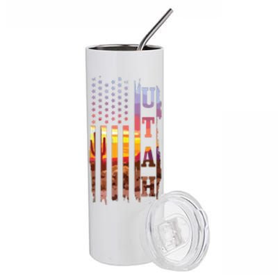 Utah American Flag Pride Landscape Cactus Patriotic Gift Stainless Steel Tumbler