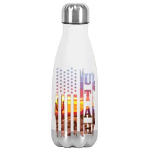 Utah American Flag Pride Landscape Cactus Patriotic Gift Stainless Steel Insulated Water Bottle