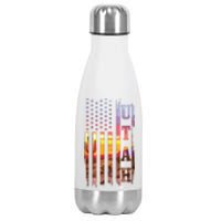 Utah American Flag Pride Landscape Cactus Patriotic Gift Stainless Steel Insulated Water Bottle