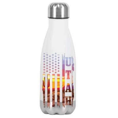 Utah American Flag Pride Landscape Cactus Patriotic Gift Stainless Steel Insulated Water Bottle