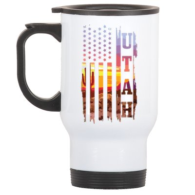 Utah American Flag Pride Landscape Cactus Patriotic Gift Stainless Steel Travel Mug