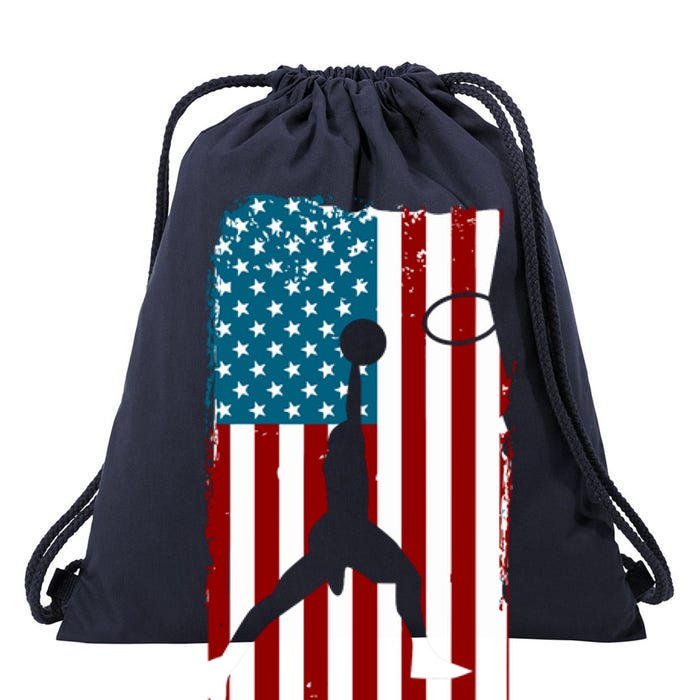 Us American Flag Basketball Patriotic Athlete Print For Boy Drawstring Bag