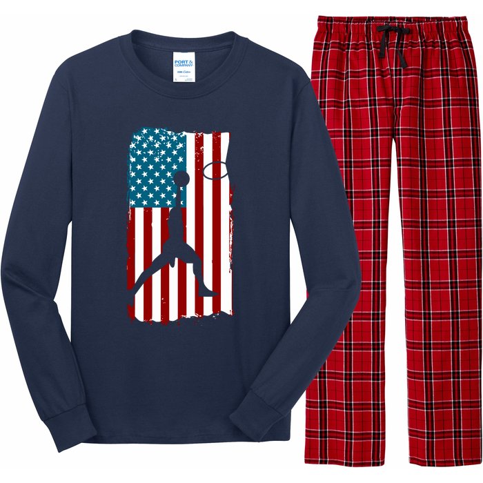 Us American Flag Basketball Patriotic Athlete Print For Boy Long Sleeve Pajama Set