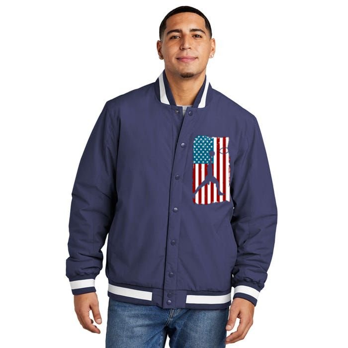 Us American Flag Basketball Patriotic Athlete Print For Boy Insulated Varsity Jacket