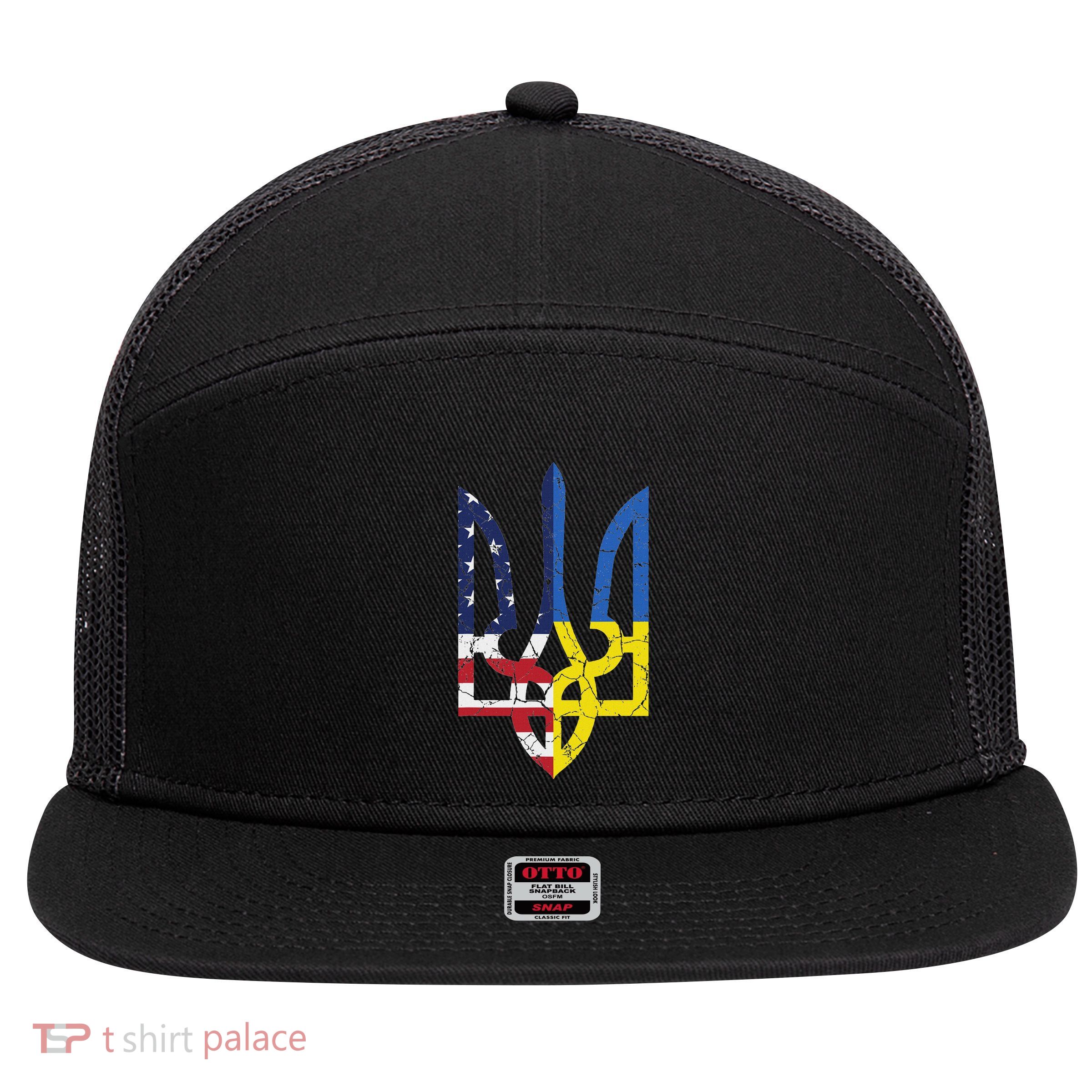 Ukrainian American Flag Symbol Love Support Us Ukraine Gift 7 Panel Mesh Trucker Snapback Hat