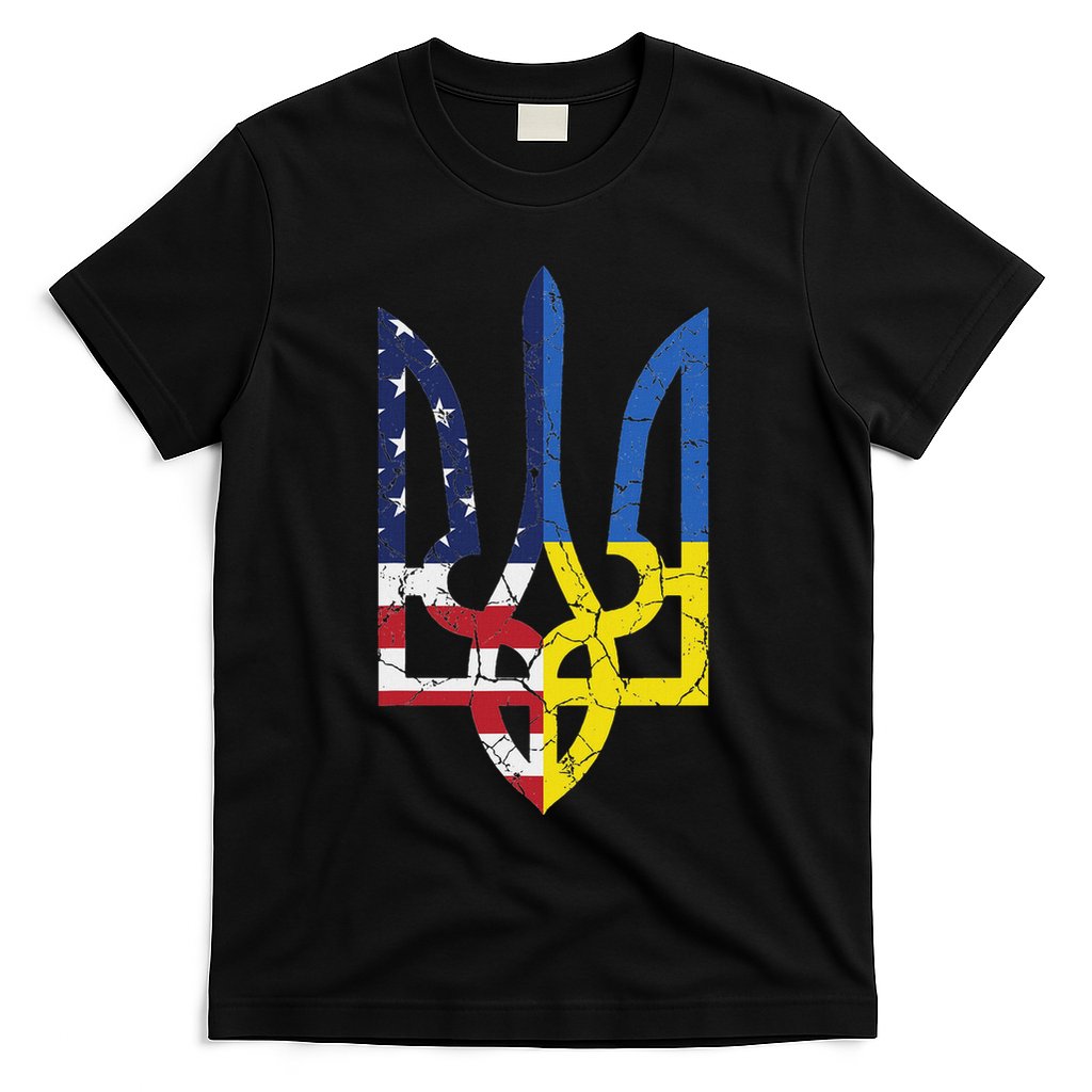 Ukrainian American Flag Symbol Love Support Us Ukraine Gift T-Shirt