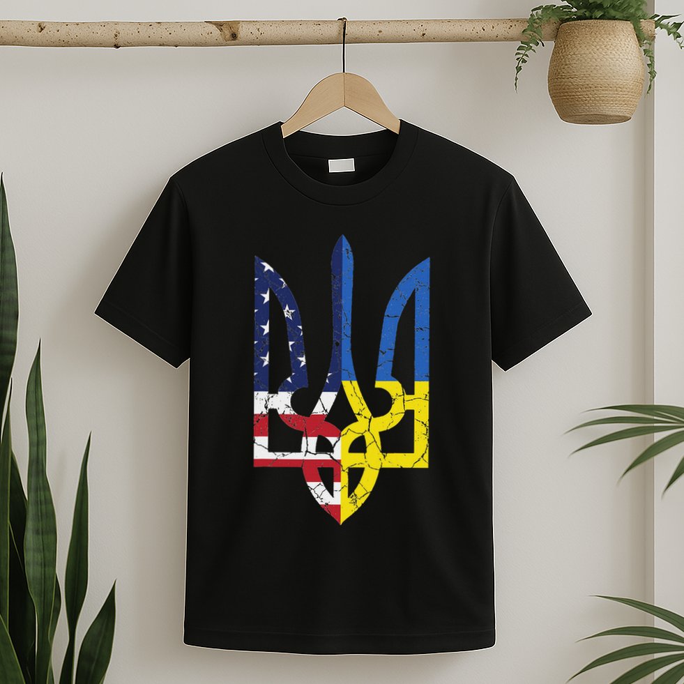 Ukrainian American Flag Symbol Love Support Us Ukraine Gift T-Shirt