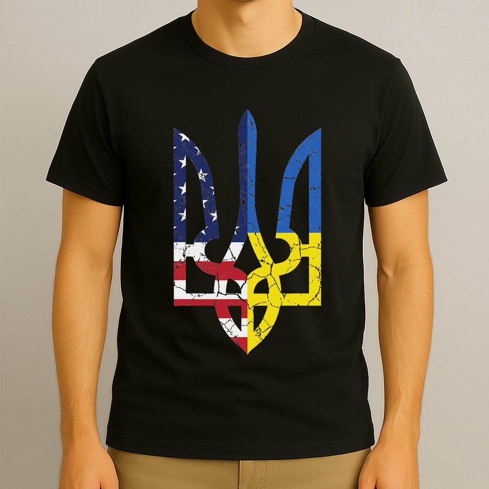 Ukrainian American Flag Symbol Love Support Us Ukraine Gift T-Shirt