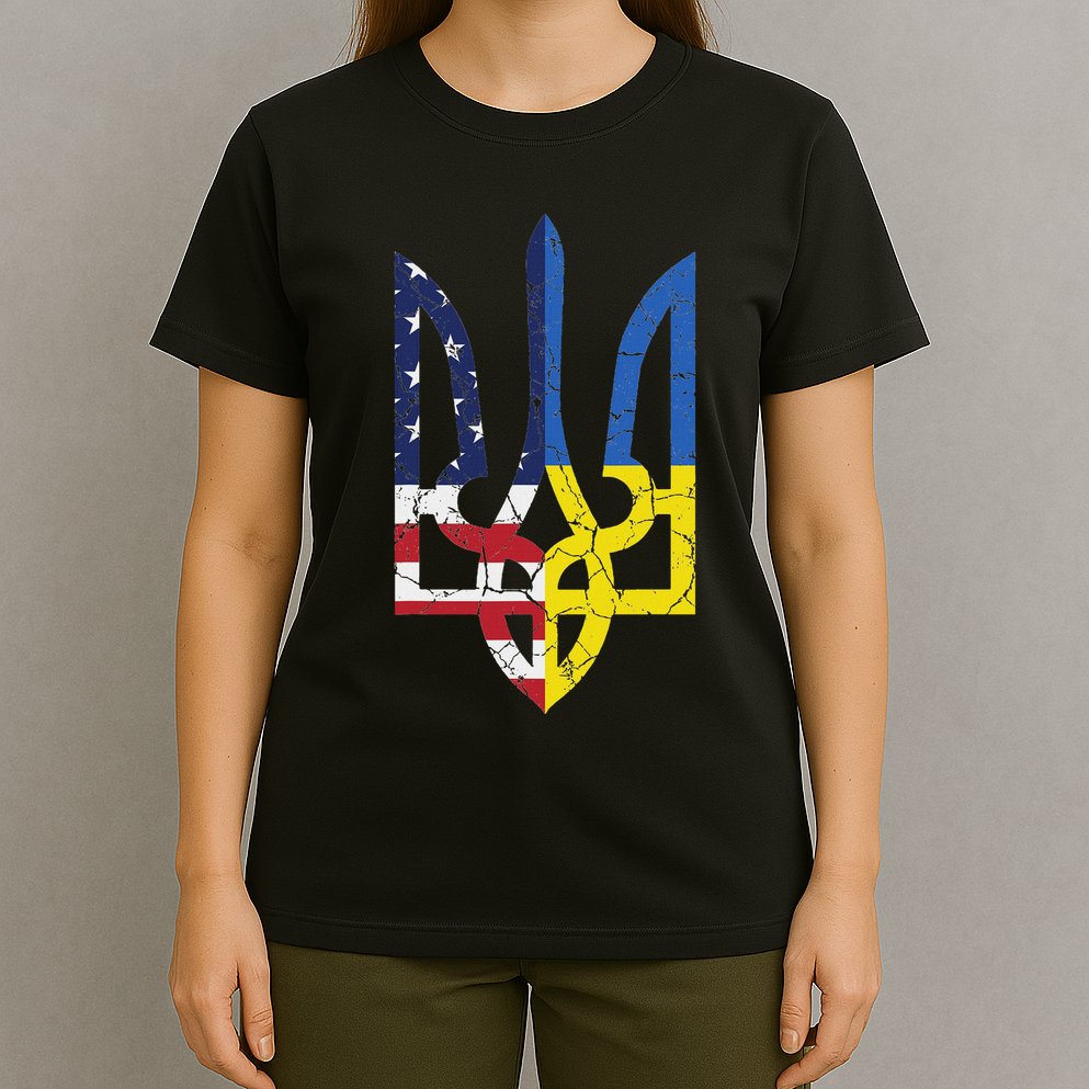 Ukrainian American Flag Symbol Love Support Us Ukraine Gift T-Shirt