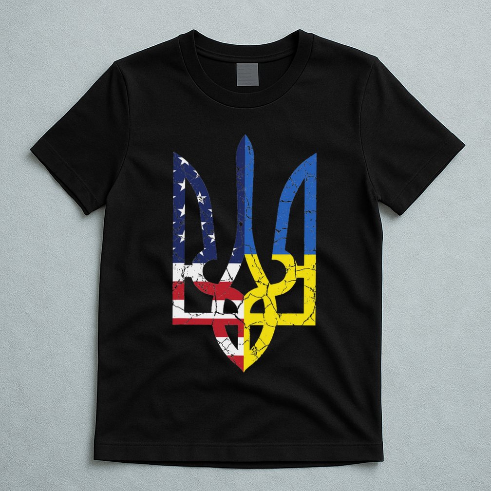 Ukrainian American Flag Symbol Love Support Us Ukraine Gift T-Shirt