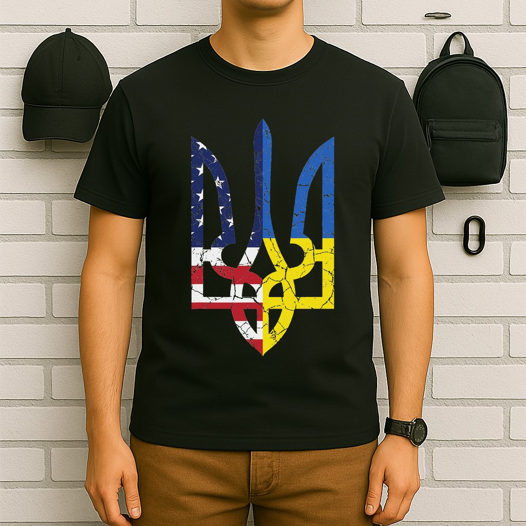 Ukrainian American Flag Symbol Love Support Us Ukraine Gift T-Shirt