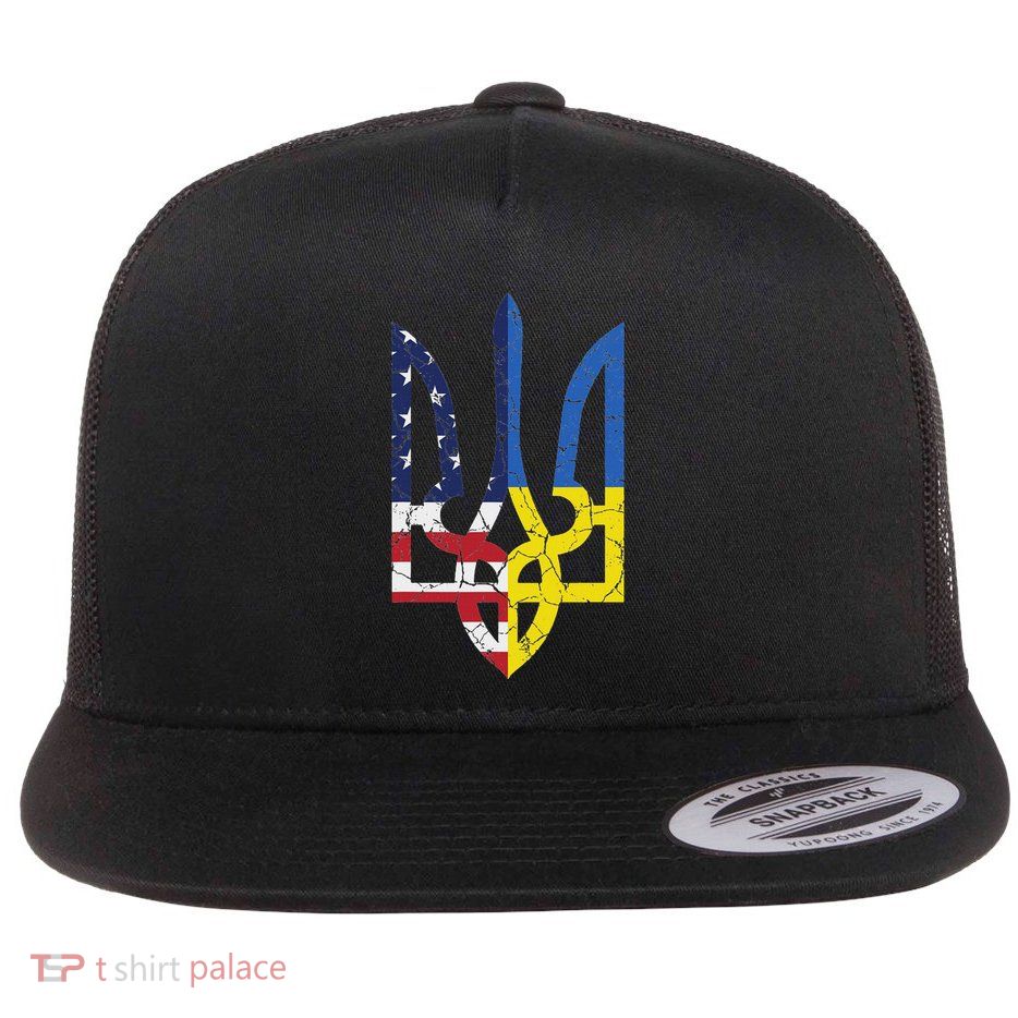 Ukrainian American Flag Symbol Love Support Us Ukraine Gift Flat Bill Trucker Hat