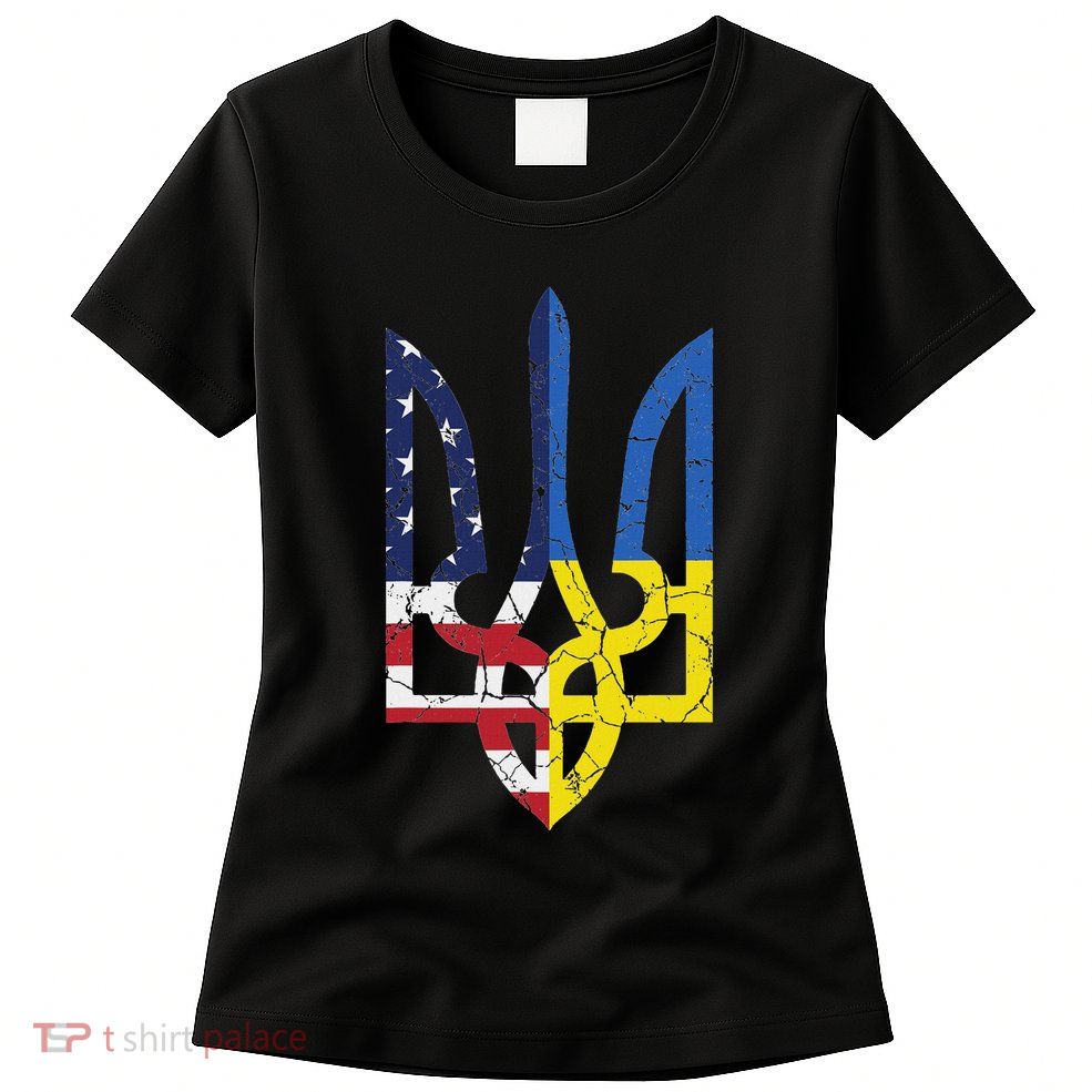Ukrainian American Flag Symbol Love Support Us Ukraine Gift Womens T-Shirt