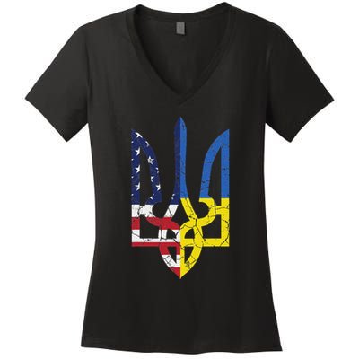 Ukrainian American Flag Symbol Love Support Us Ukraine Gift Women's V-Neck T-Shirt