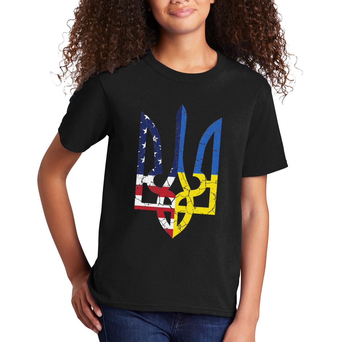 Ukrainian American Flag Symbol Love Support Us Ukraine Gift Kids T-Shirt