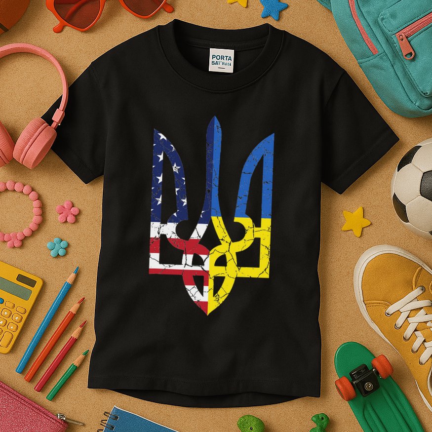 Ukrainian American Flag Symbol Love Support Us Ukraine Gift Kids T-Shirt