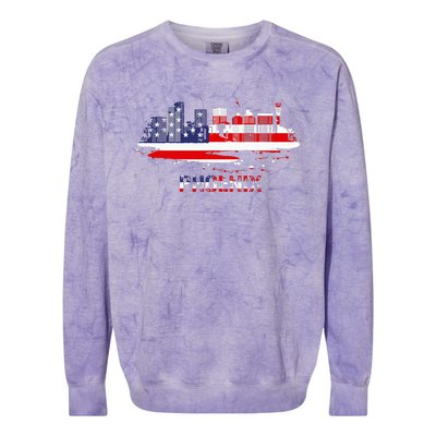 Usa American Flag Cityscape Phoenix Arizona Skyline Colorblast Crewneck Sweatshirt