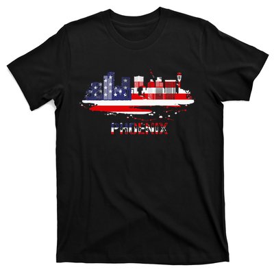 Usa American Flag Cityscape Phoenix Arizona Skyline T-Shirt