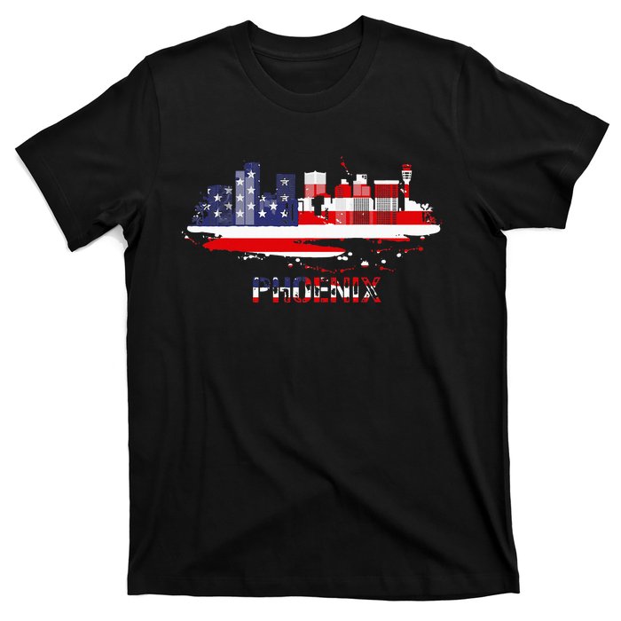 Usa American Flag Cityscape Phoenix Arizona Skyline T-Shirt