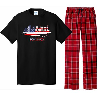 Usa American Flag Cityscape Phoenix Arizona Skyline Pajama Set