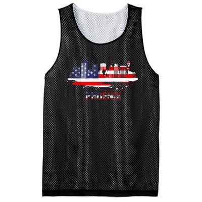 Usa American Flag Cityscape Phoenix Arizona Skyline Mesh Reversible Basketball Jersey Tank