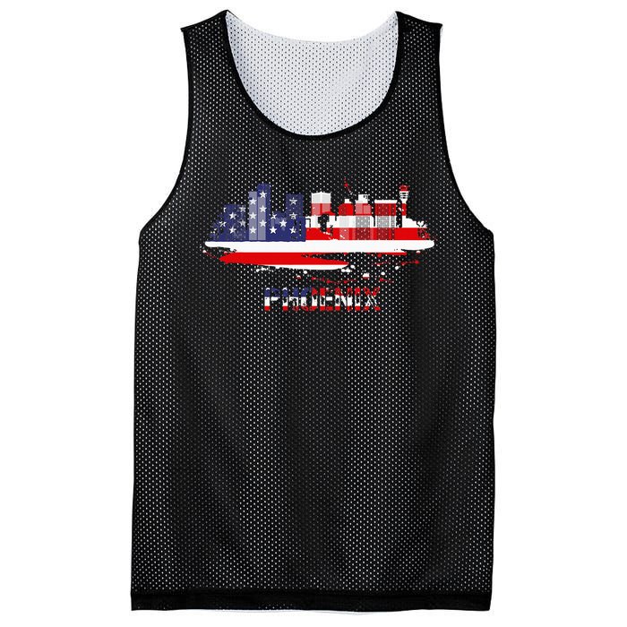 Usa American Flag Cityscape Phoenix Arizona Skyline Mesh Reversible Basketball Jersey Tank