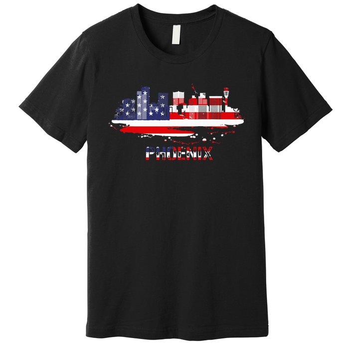 Usa American Flag Cityscape Phoenix Arizona Skyline Premium T-Shirt