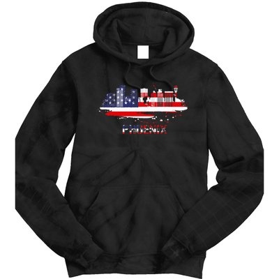 Usa American Flag Cityscape Phoenix Arizona Skyline Tie Dye Hoodie