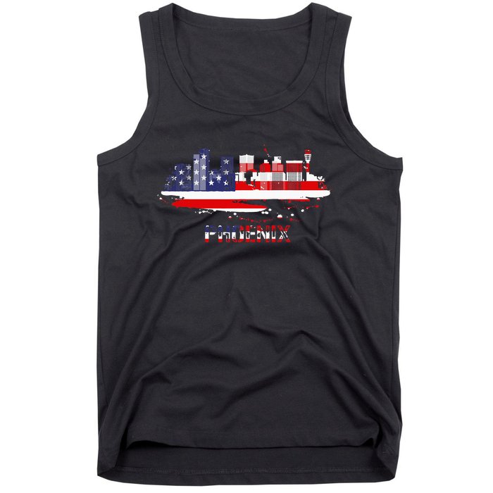 Usa American Flag Cityscape Phoenix Arizona Skyline Tank Top