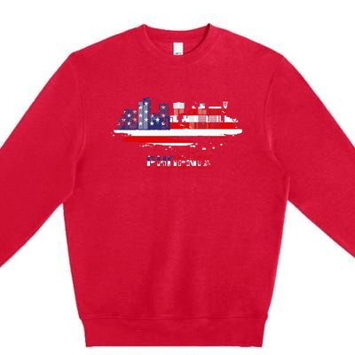 Usa American Flag Cityscape Phoenix Arizona Skyline Premium Crewneck Sweatshirt