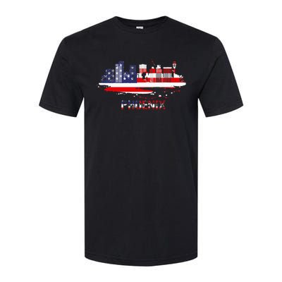 Usa American Flag Cityscape Phoenix Arizona Skyline Softstyle CVC T-Shirt