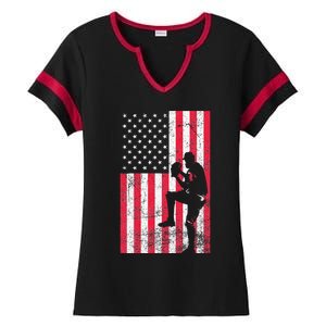 USA American Flag Baseball Red White Blue 4th of July Ladies Halftime Notch Neck Tee