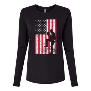 USA American Flag Baseball Red White Blue 4th of July Womens Cotton Relaxed Long Sleeve T-Shirt