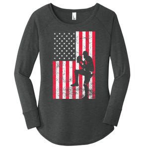 USA American Flag Baseball Red White Blue 4th of July Women's Perfect Tri Tunic Long Sleeve Shirt