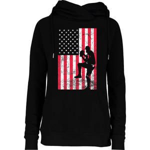 USA American Flag Baseball Red White Blue 4th of July Womens Funnel Neck Pullover Hood