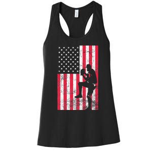 USA American Flag Baseball Red White Blue 4th of July Women's Racerback Tank