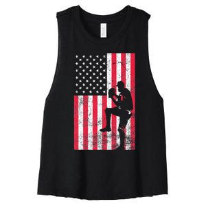 USA American Flag Baseball Red White Blue 4th of July Women's Racerback Cropped Tank