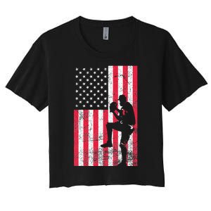 USA American Flag Baseball Red White Blue 4th of July Women's Crop Top Tee