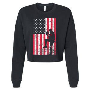 USA American Flag Baseball Red White Blue 4th of July Cropped Pullover Crew