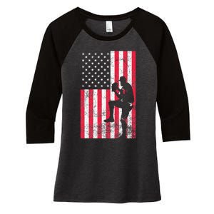 USA American Flag Baseball Red White Blue 4th of July Women's Tri-Blend 3/4-Sleeve Raglan Shirt