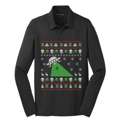 Ufo Alien Funny Reindeer Ugly Christmas Sweater Great Gift Silk Touch Performance Long Sleeve Polo