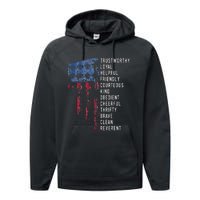 Us America Flag Vintage Scouting Law Performance Fleece Hoodie